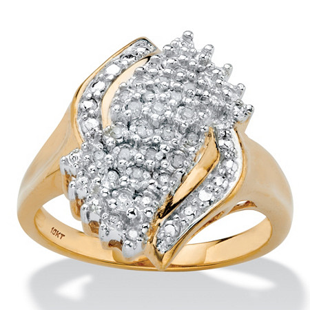 Round Diamond Cluster Bypass Ring 1/10 TCW in Solid 10k Yellow Gold at PalmBeach Jewelry