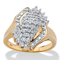 Round Diamond Cluster Bypass Ring 1/10 TCW in Solid 10k Yellow Gold