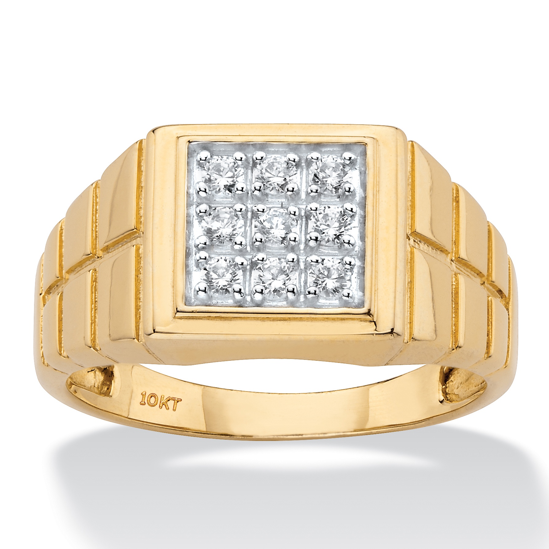 diamond ring palmbeach jewelry textured 10k tcw grid solid round yellow square gold palmbeachjewelry