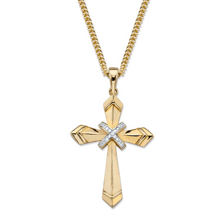 Diamond Accent Cross Pendant Necklace Gold-Plated 22" at PalmBeach Jewelry
