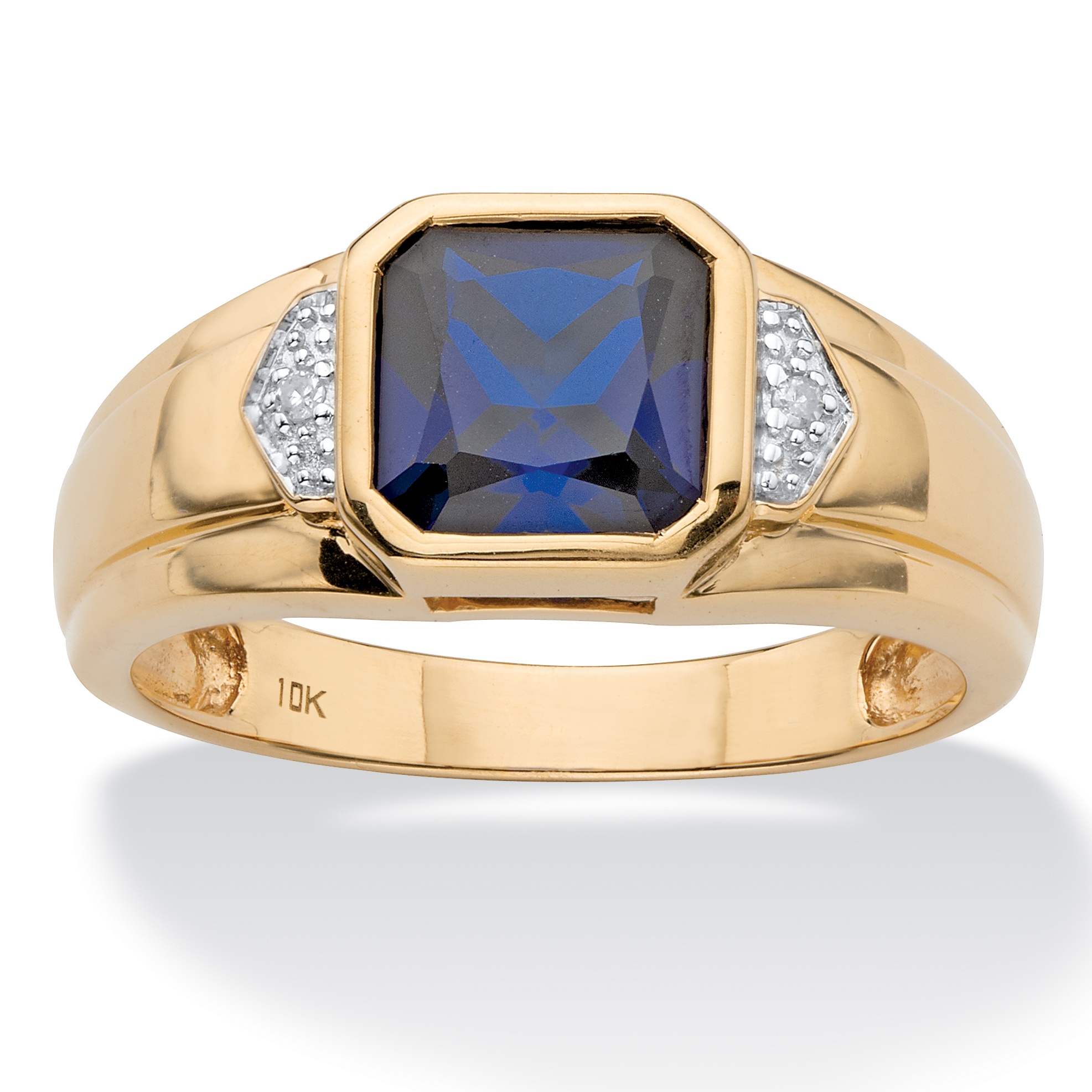 Men's  Blue Sapphire Nugget Ring 10K Two-Tone Gold with Diamond
