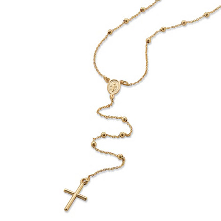 Beaded Rosary Cross Necklace in 14k Yellow Gold 24" at PalmBeach Jewelry