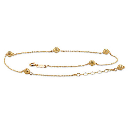 Diamond-Cut Mesh Beaded Ankle Bracelet in Solid 14k Yellow Gold 10"-11" at PalmBeach Jewelry