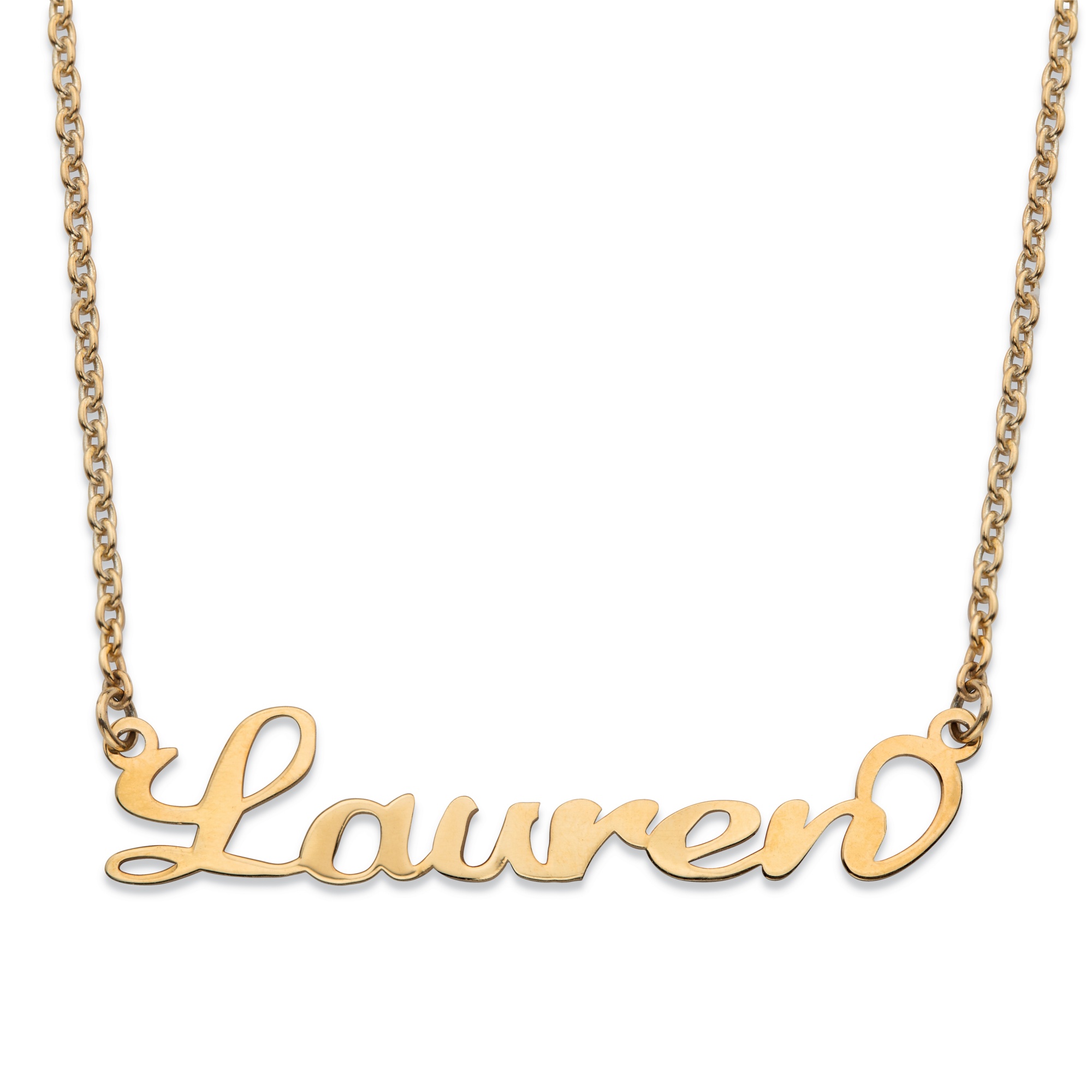 Polished Personalized Nameplate Necklace in Solid 10k Yellow Gold 18