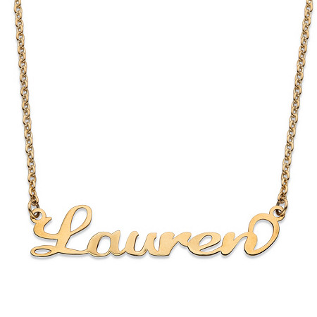 Polished Personalized Nameplate Necklace in Solid 10k Yellow Gold 18" at PalmBeach Jewelry