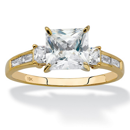Princess-Cut Cubic Zirconia Engagement Ring 1.80 TCW in Solid 10k Yellow Gold at PalmBeach Jewelry