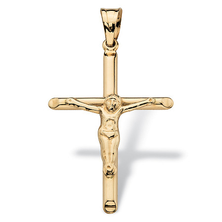 Polished and Beveled Crucifix Cross Pendant in 14k Yellow Gold 2" at PalmBeach Jewelry