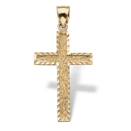 Diamond-cut Cross Pendant in Solid 14k Yellow Gold 1.5" at PalmBeach Jewelry