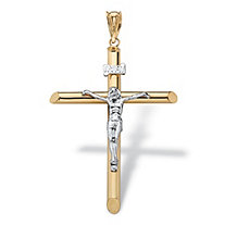 Beveled Crucifix Pendant in Two-tone White and Yellow 14k Gold 2.5"