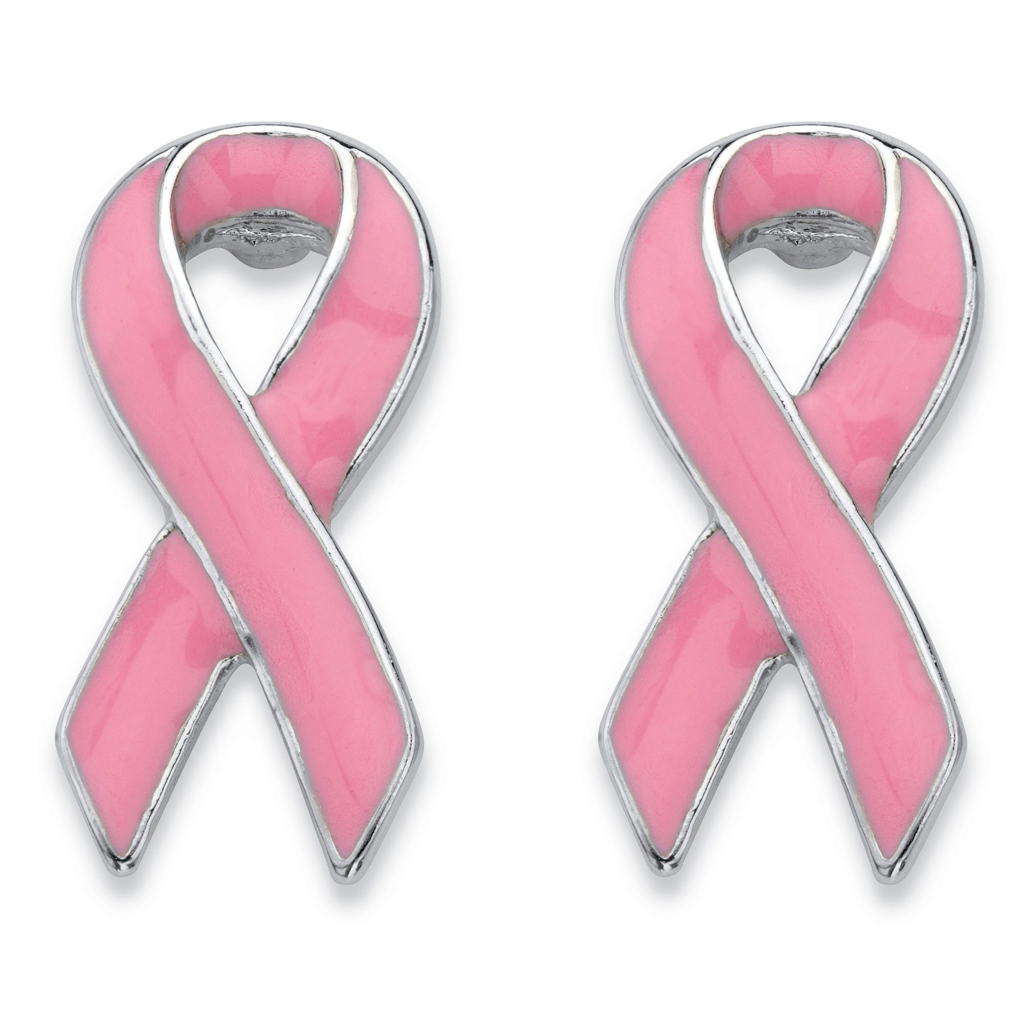 Pink Breast Cancer Awareness Ribbon Earrings In Silvertone And Enamel At Palmbeach Jewelry