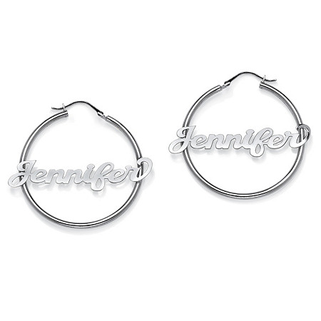 Personalized Name Script Hoop Earrings in Sterling Silver (1 3/4") at PalmBeach Jewelry