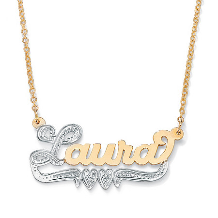 Personalized Double-Heart Nameplate Necklace 18" in Solid 10k Yellow Gold with Rhodium-Plated Accents 18" at PalmBeach Jewelry