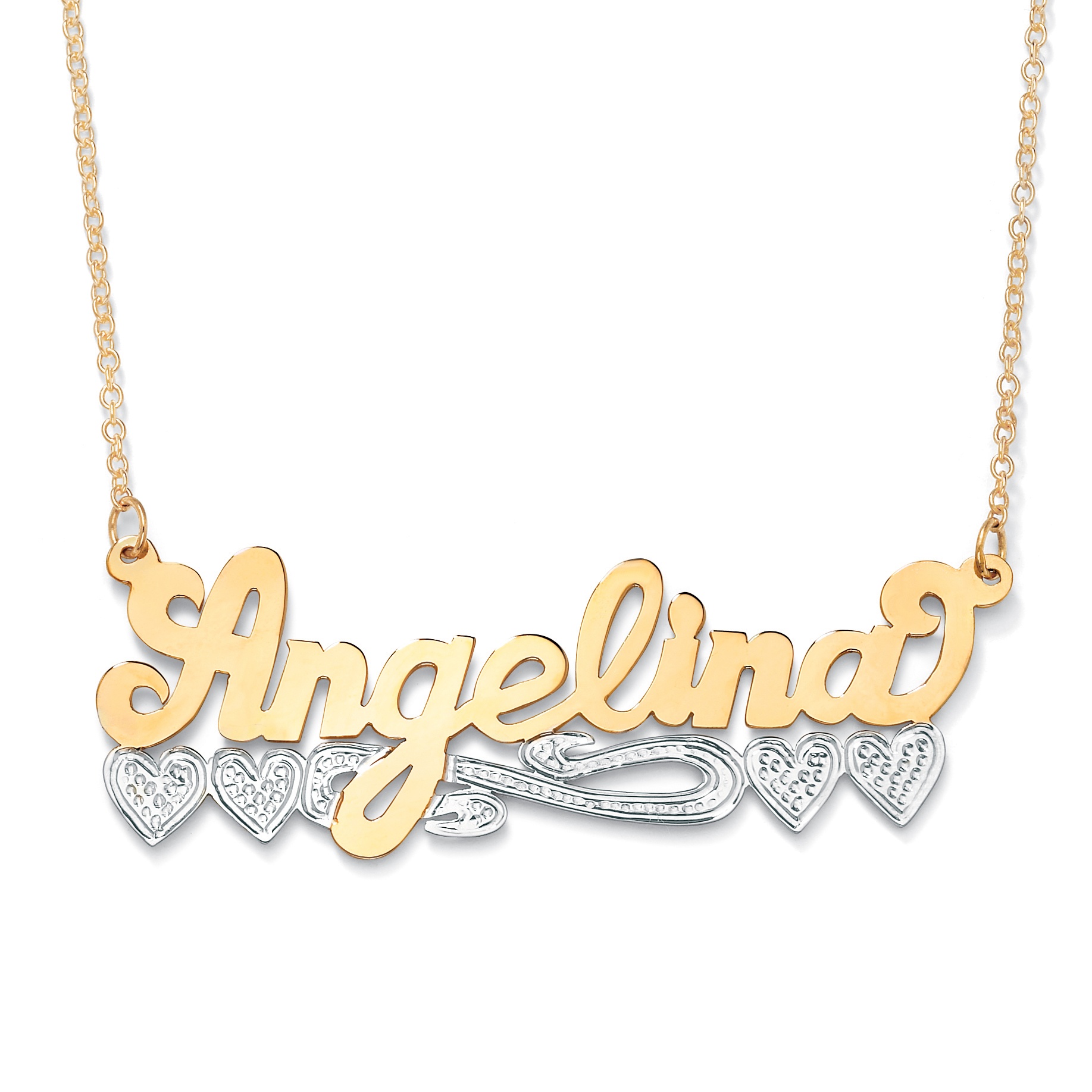 Name Necklace Sterling Silver Chevron Personalized with Heart FREE SHIPPING