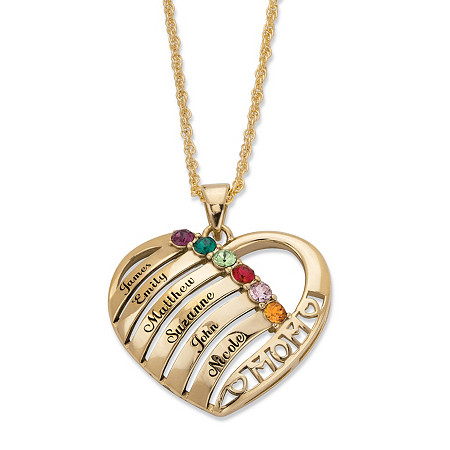 Round Simulated Birthstone Personalized "Mom" Necklace 18k Gold-Plated 20" at PalmBeach Jewelry