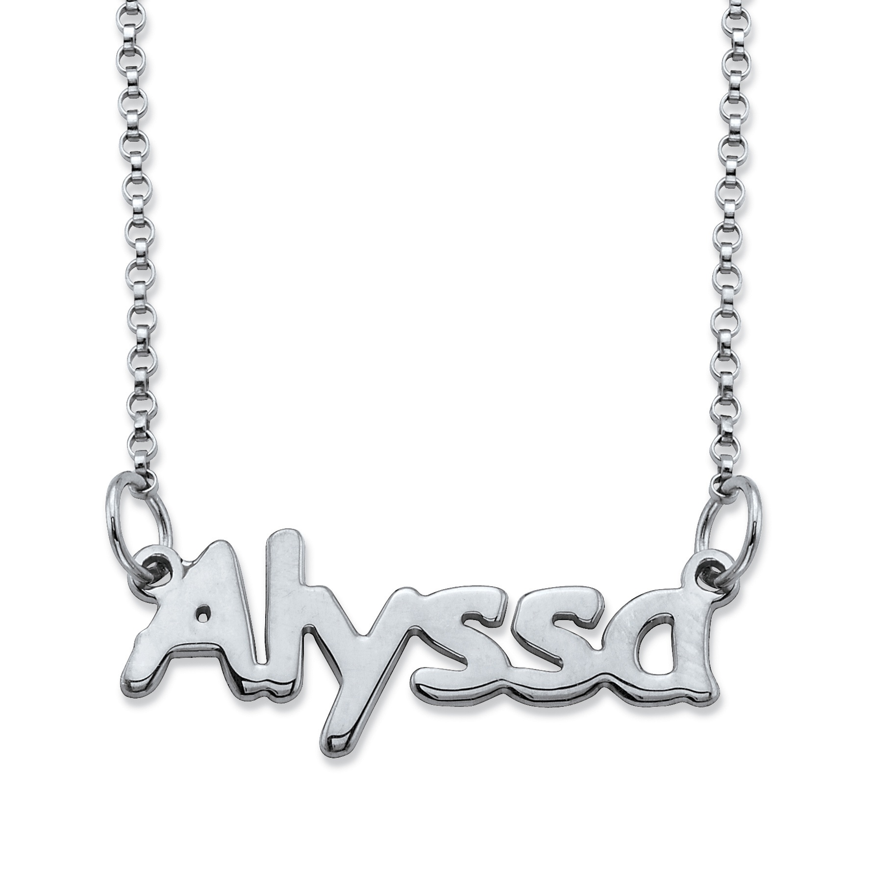 Polished Nameplate Necklace in Sterling Silver 18" at PalmBeach Jewelry