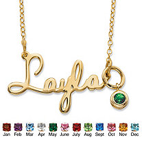 Round Simulated Birthstone Charm Nameplate Necklace in 14k Yellow Gold Over Sterling Silver 19"