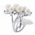 Round Simulated Pearl and Cubic Zirconia Cluster Cocktail Ring 1.57 TCW in Sterling Silver (6mm)-12 at PalmBeach Jewelry