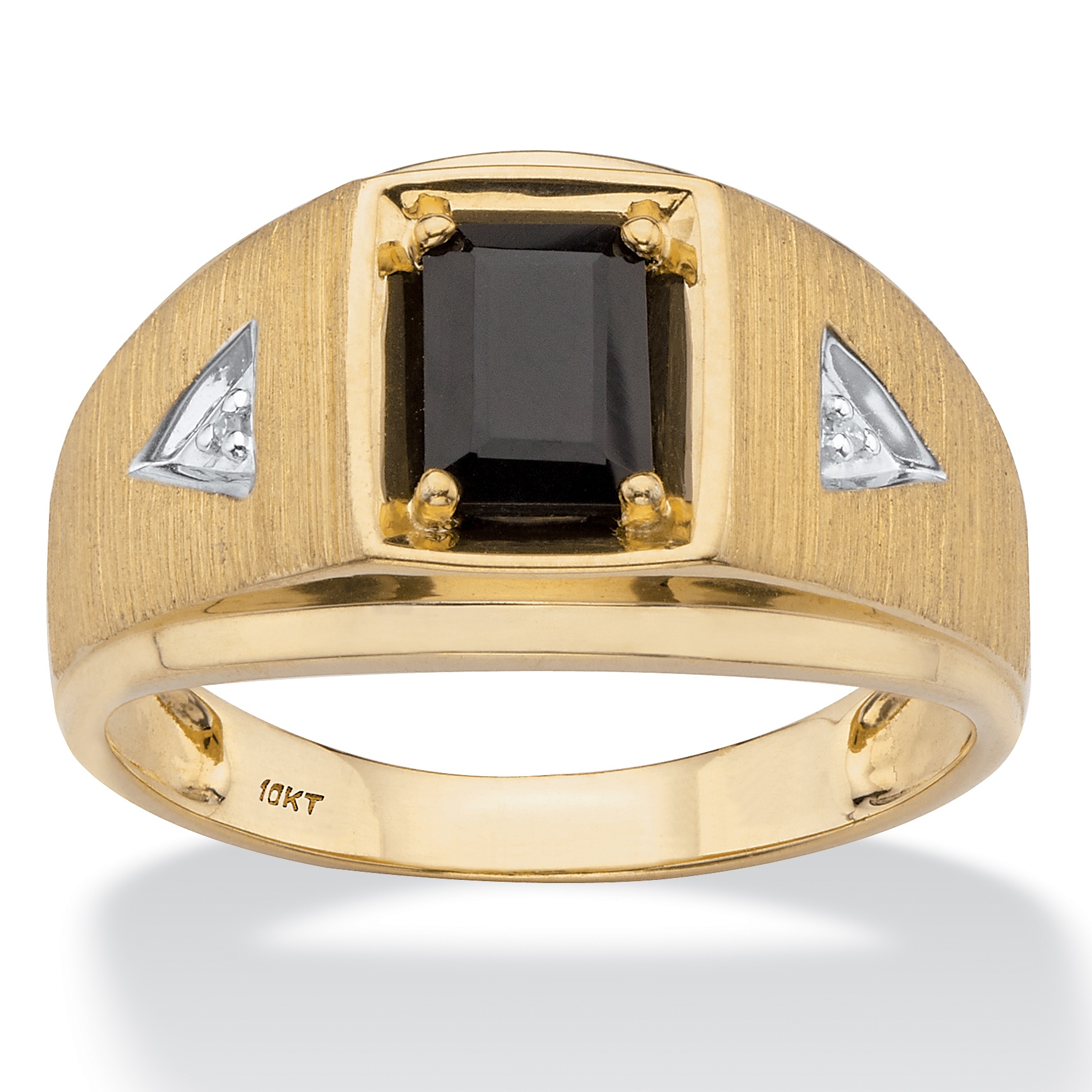 Genuine Emerald-Cut Onyx and Diamond Accent Men's Ring in Solid 10k ...