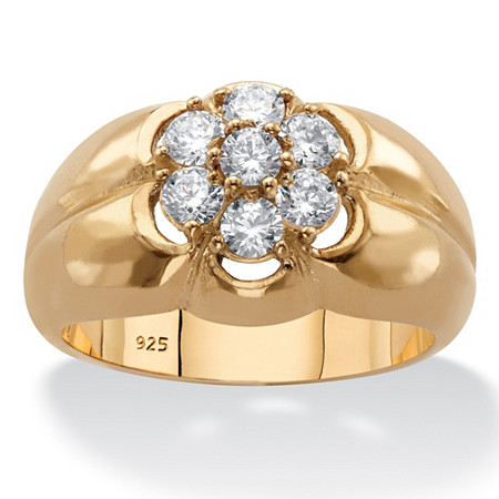 Men's Round Cubic Zirconia Flower Ring .88 TCW in 14k Yellow Gold over ...