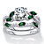 Round Cubic Zirconia and Marquise-Cut Created Emerald 2-Piece Vine Wedding Ring Set 2.35 TCW in Platinum over Sterling Silver-11 at PalmBeach Jewelry