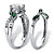 Round Cubic Zirconia and Marquise-Cut Created Emerald 2-Piece Vine Wedding Ring Set 2.35 TCW in Platinum over Sterling Silver-12 at PalmBeach Jewelry