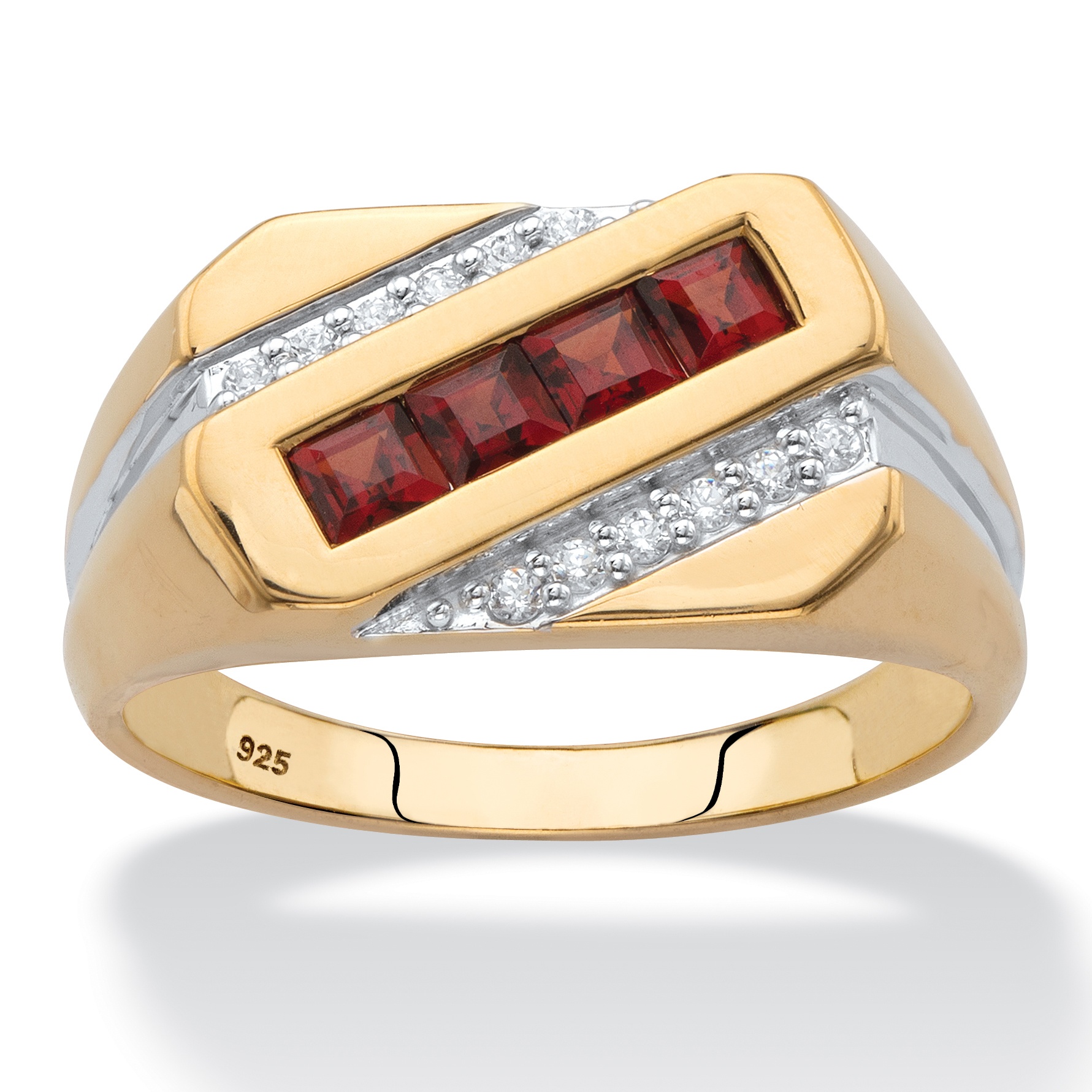 SVC-JEWELS 14k Black Gold Over 925 Sterling Silver Red Garnet Cluster Engagement Wedding Band Ring Mens 