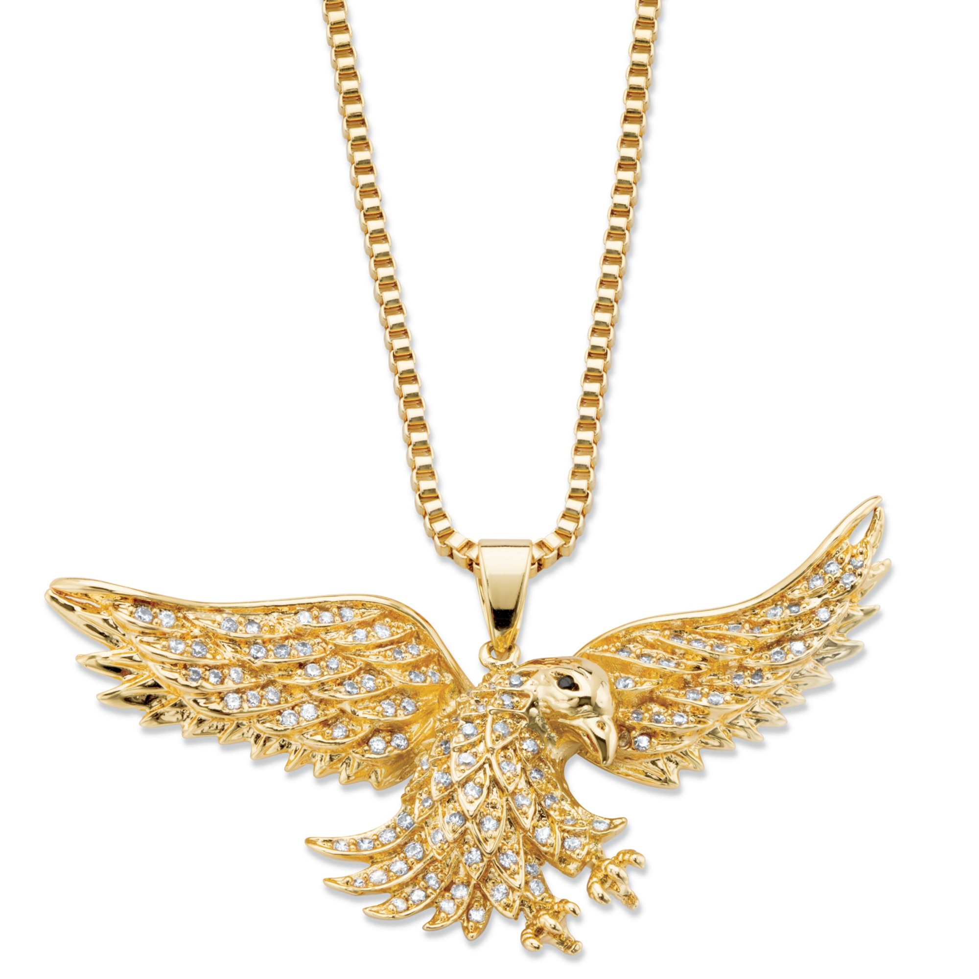 Men's Round Cubic Zirconia Eagle Pendant Necklace 1 TCW 14k Gold-Plated ...