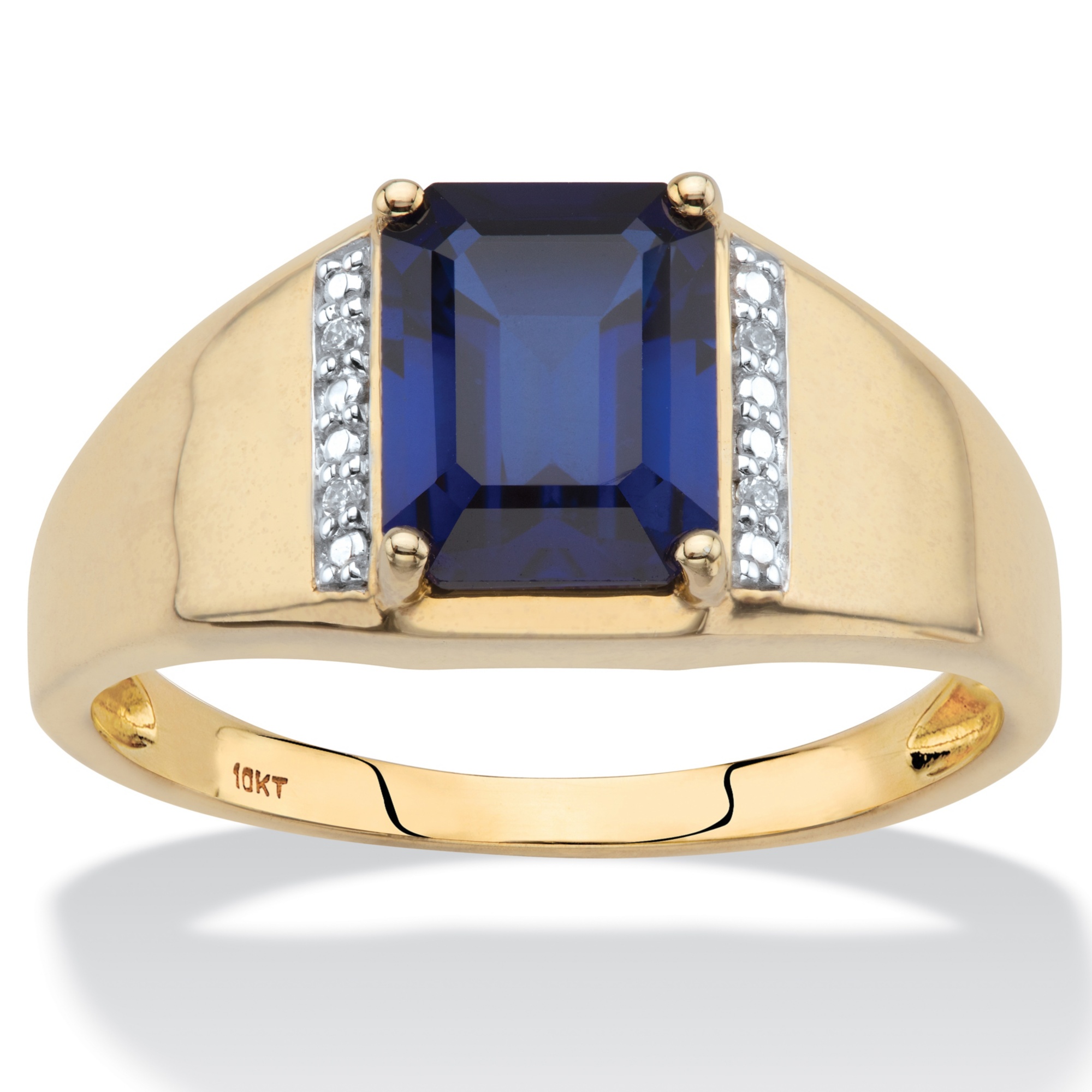Men's Emerald-Cut Created Blue Sapphire and Diamond Accent Ring 2.30 ...