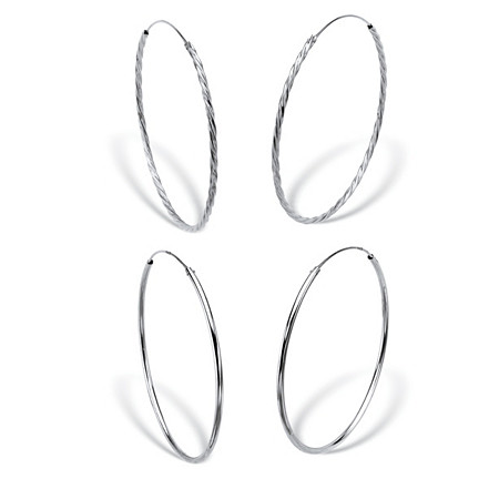 Twisted and Polished Sterling Silver 2-Pair Set Eternity Hoop Earrings 2 1/4" (2 1/4") at PalmBeach Jewelry