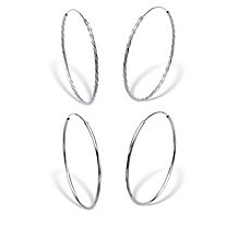 Twisted and Polished Sterling Silver 2-Pair Set Eternity Hoop Earrings 2 1/4