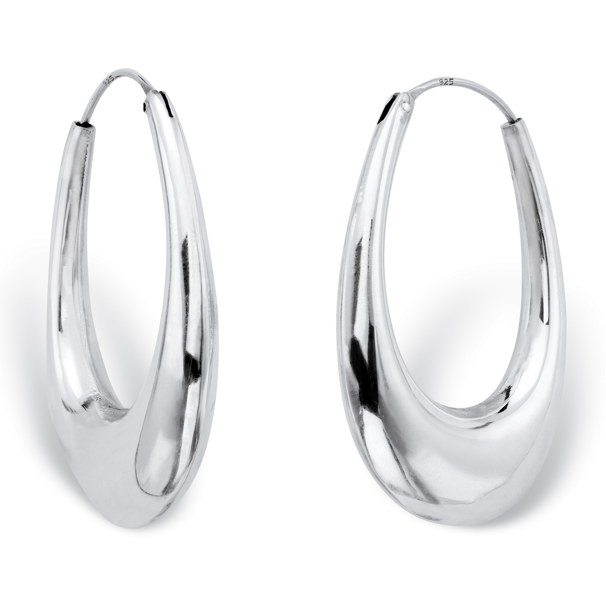 .925 Sterling Silver 23 MM Grooved Oval Hoop Earrings 