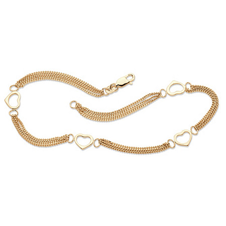 Open Heart Station Triple-Strand Ankle Bracelet in 14k Yellow Gold over Sterling Silver 10" at PalmBeach Jewelry