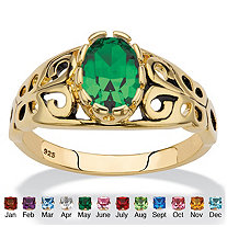 Oval-Cut Simulated Birthstone Filigree Ring in 14k Gold over Sterling Silver