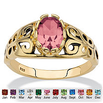 Oval-Cut Simulated Birthstone Filigree Ring in 14k Gold over Sterling Silver