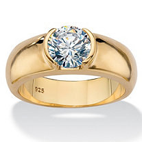 Men's Round Cubic Zirconia Half-Bezel Ring 2 TCW in 18k Yellow Gold over Sterling Silver