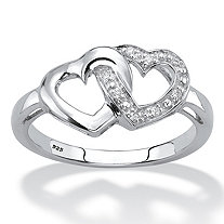 Diamond Accent Interlocking Hearts Promise Ring in Platinum over Sterling Silver