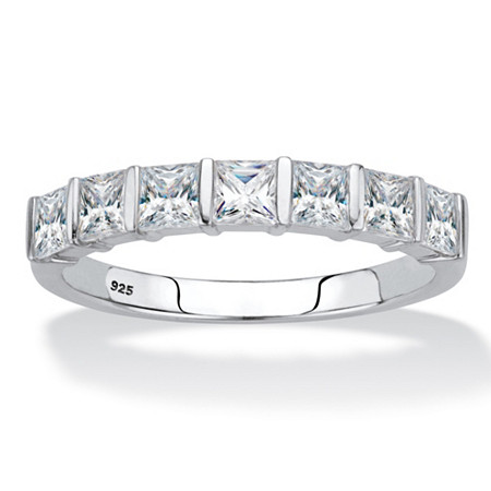 Princess-Cut Cubic Zirconia Single Row Channel-Set Ring 1.12 TCW in Platinum over Sterling Silver at PalmBeach Jewelry