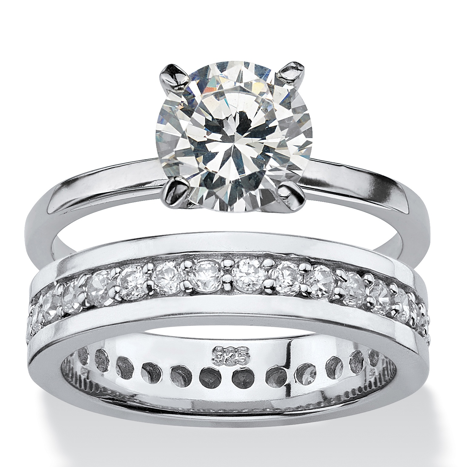 Round Cubic Zirconia Solitaire and Eternity 2-Piece Wedding Ring Set 2. ...