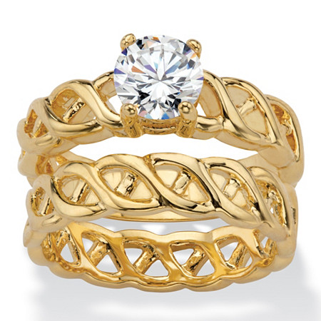 Round Cubic Zirconia 2-Piece Braided Link Wedding Ring Set 1.08 TCW Yellow Gold-Plated at PalmBeach Jewelry
