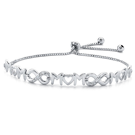 Diamond Accent "Mom" Infinity Drawstring Slider Bracelet in Sterling Silver 10" Adjustable at PalmBeach Jewelry