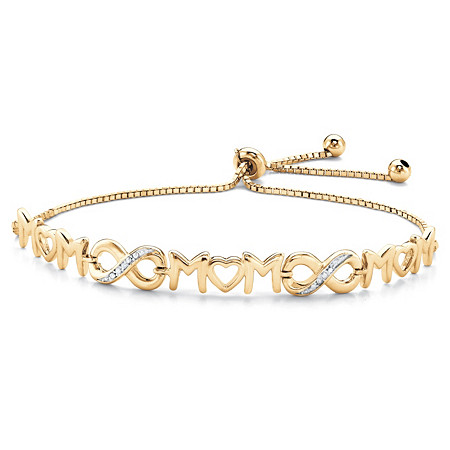 Diamond Accent "Mom" Infinity Drawstring Slider Bracelet in 14k Yellow Gold over Sterling Silver 10" Adjustable at PalmBeach Jewelry