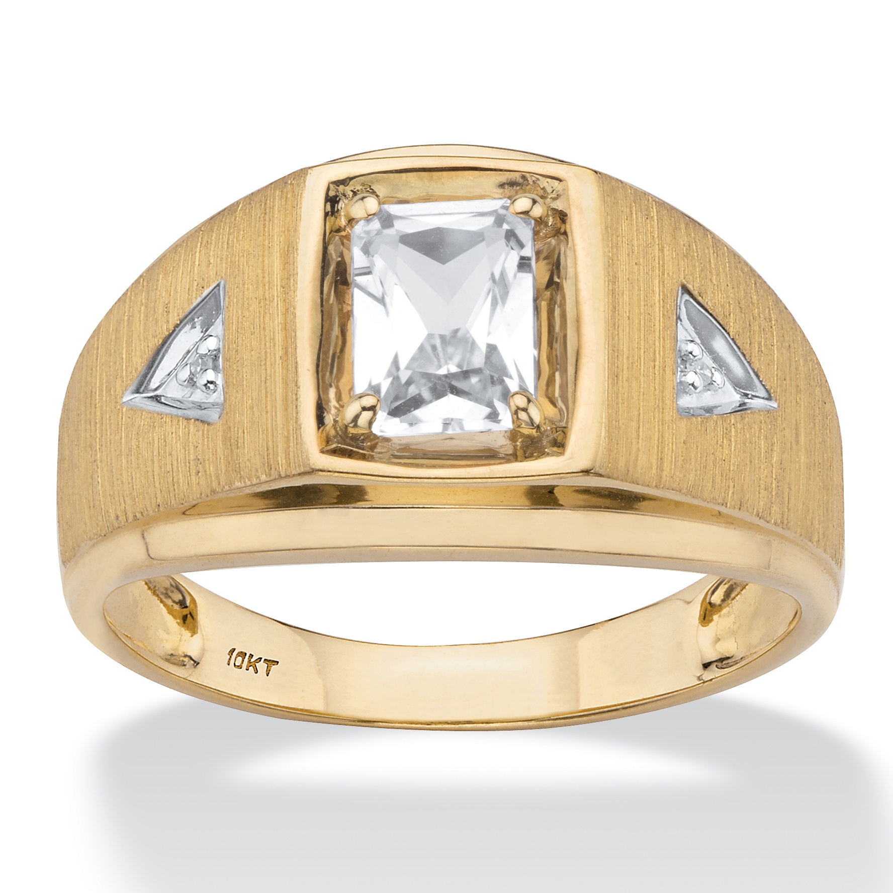 Men&#39;s Emerald-Cut Created White Sapphire Ring with Diamond Accents 1.16 TCW in Solid 10k Yellow ...