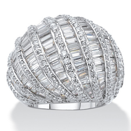 Baguette-Cut and Round Cubic Zirconia Dome Ring 9.79 TCW Platinum-Plated at PalmBeach Jewelry