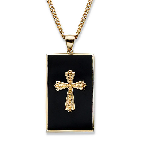 Men's Genuine Black Onyx Cabochon Cross Pendant Necklace Gold-Plated 22" at PalmBeach Jewelry