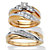 Round Cubic Zirconia 3-Piece His and Hers Two-Tone Trio Wedding Ring Set .24 TCW in 18k Gold Over Sterling Silver-11 at PalmBeach Jewelry