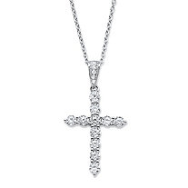 Round Cubic Zirconia Cross Pendant Necklace 1.14 TCW in Sterling Silver 16