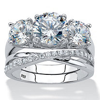 Round Cubic Zirconia 2-Piece Crossover Bridal Ring Set 4.15 TCW in Platinum over Sterling Silver