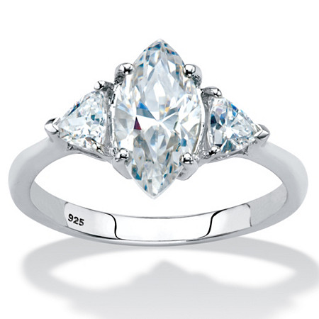 Marquise-Cut Cubic Zirconia 3-Stone Engagement Ring 1.90 TCW in Platinum over Sterling Silver at PalmBeach Jewelry