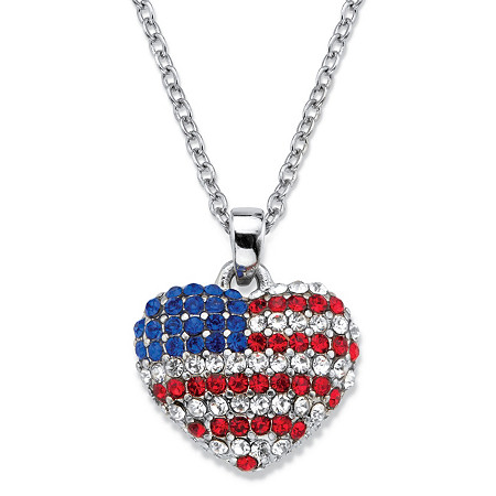 Red White and Blue Crystal American Flag Patriotic Pendant Necklace in Silvertone 18" at PalmBeach Jewelry