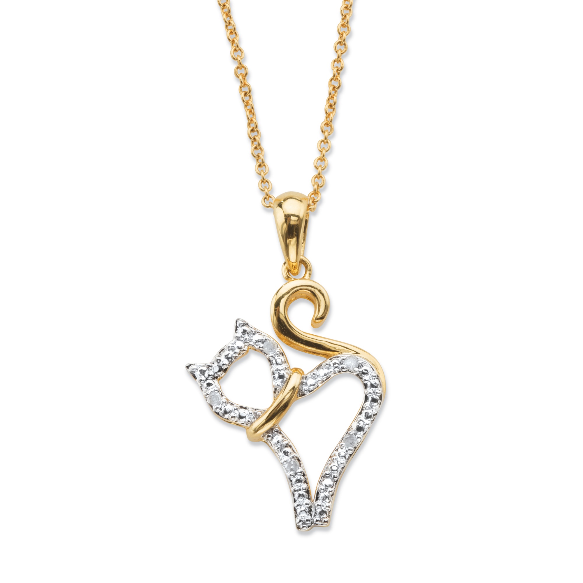 Diamond Accent Cat Charm Pendant Necklace GoldPlated 18"20" at